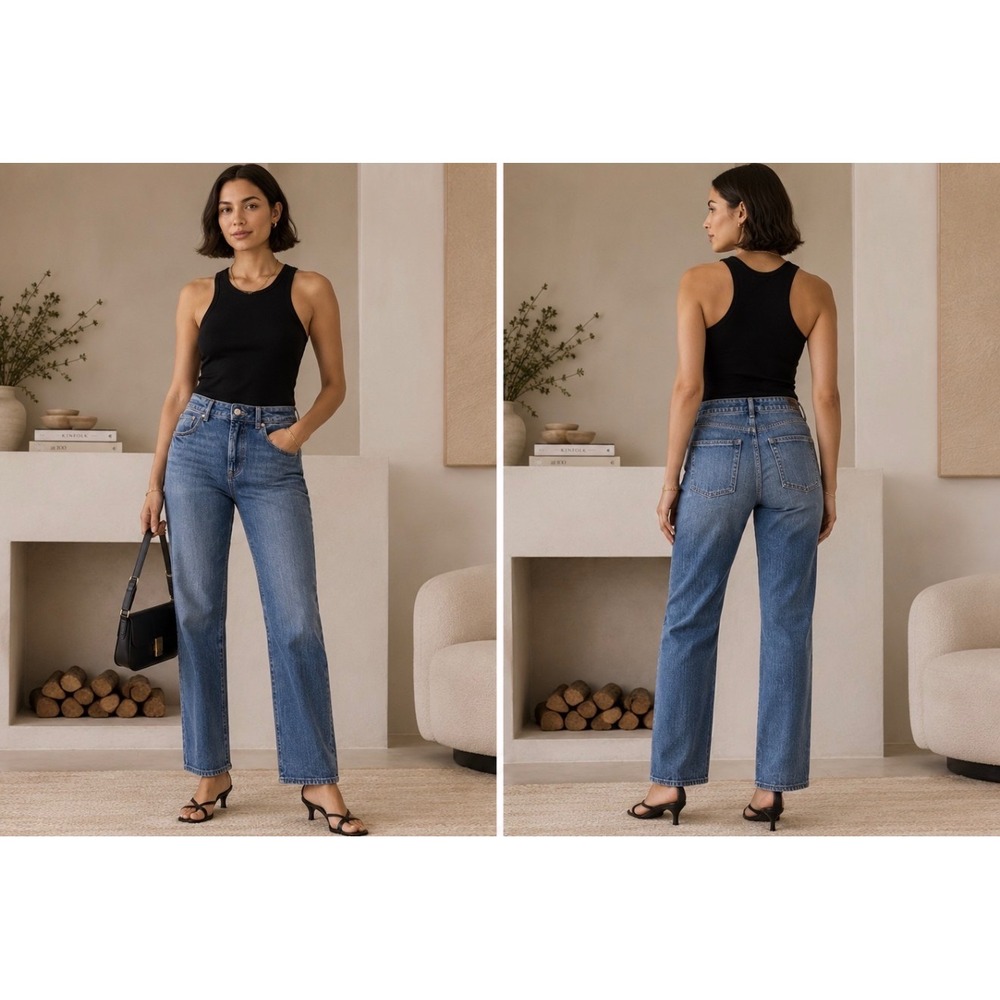 Sincerely Jules High Rise Straight Leg Herringbone Texture Jeans Blue Size 3/26